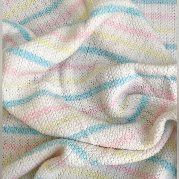 baby Bedding Vtg Baby Blanket Pastel Stripe White